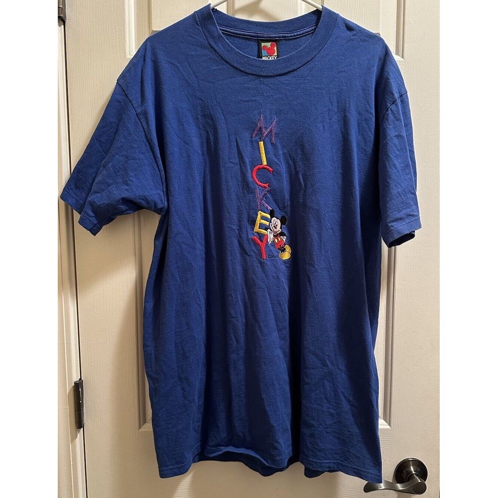 Vintage Mickey Mouse T-Shirt Vtg 90s Embroidered Disney Blue Mickey Unlimited XL